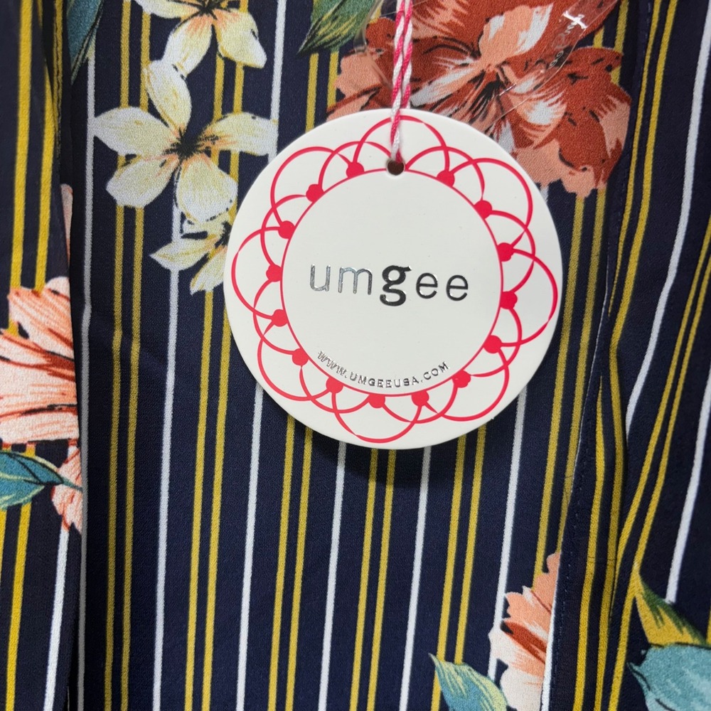Umgee Floral Striped Kimono DusterSize M/L Navy Blue Open Front Sheer Boho NWT - Picture 5 of 11